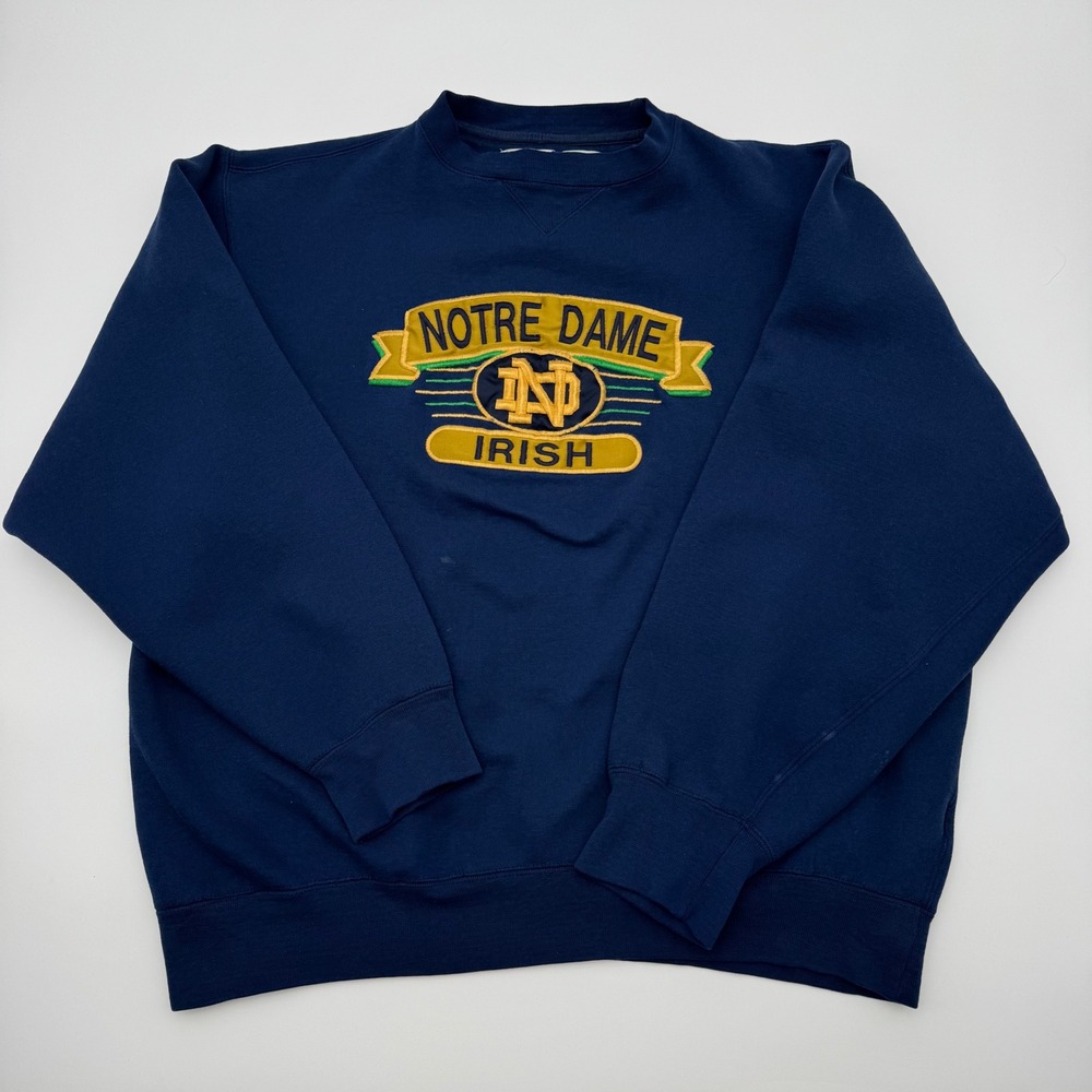 Vintage Midwest Embroidery Notre Dame Fighting Irish Crewneck Navy Blue Mens XL